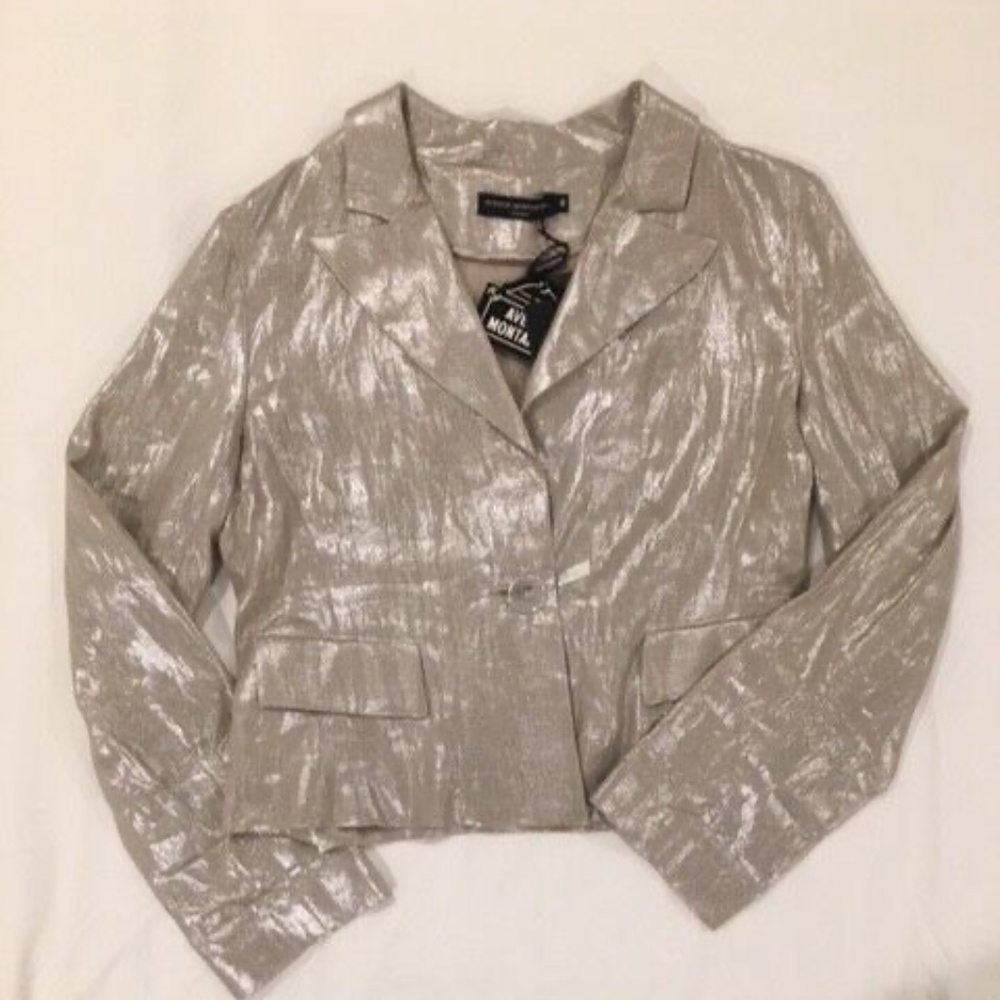 NEW Avenue Montaigne Paris Shimmery Champagne Linen Jacket- Size 6- Retail $495